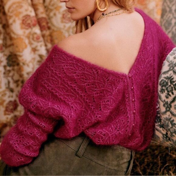 Sezane Sweaters - EUC Sezane Lison Cardigan M Pink Framboise French Knit Causal Wool/Kid Mohair